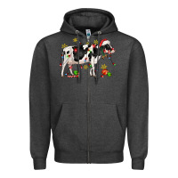 Charcoal Heather christmas holstein cow Zipper Hoodie - CowGirlArtShop