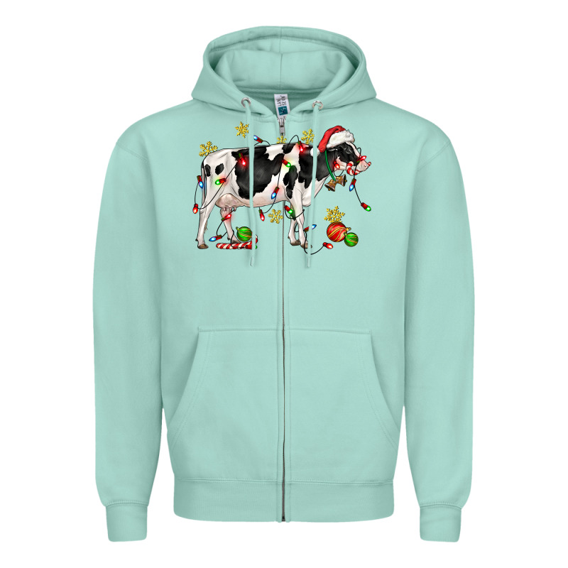 Christmas Holstein Cow Zipper Hoodie by CowGirlArtShop | Teevron