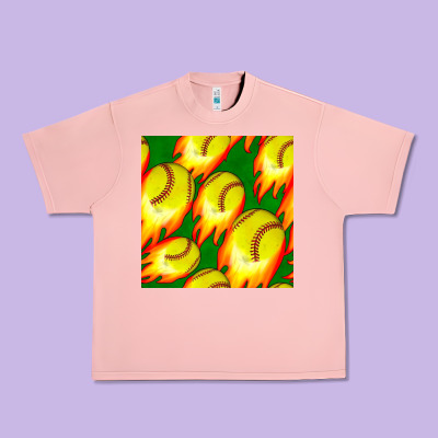 Softball Fire Ball Seamless Pattern Urban Heavy Tee Designed By Bundleandbundleshop