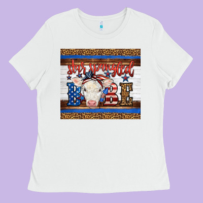 Western Star Spangled Baby Cow Ladies Tee Designed By Lillyallendesigns