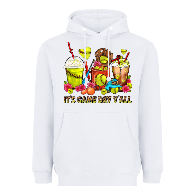 It's Game Day Y'all Softball Coffee Cups Heavyweight Hoodie by FaDigitalArtStudio | Teevron