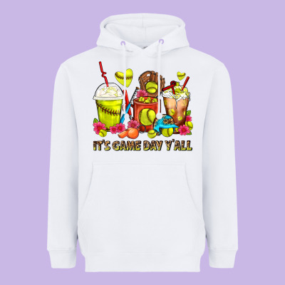 It's Game Day Y'all Softball Coffee Cups Heavyweight Hoodie Designed By Fadigitalartstudio