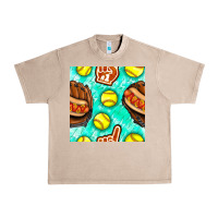 French Oak softball glove and hotdog seamless pattern Urban Heavy Tee - BundleAndBundleShop