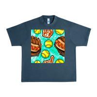 Midnight Navy softball glove and hotdog seamless pattern Urban Heavy Tee - BundleAndBundleShop