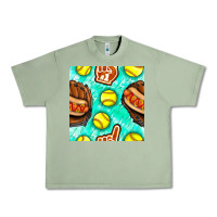 Oil Green softball glove and hotdog seamless pattern Urban Heavy Tee - BundleAndBundleShop