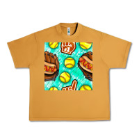 Peanut Butter softball glove and hotdog seamless pattern Urban Heavy Tee - BundleAndBundleShop