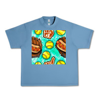 Pebble Blue softball glove and hotdog seamless pattern Urban Heavy Tee - BundleAndBundleShop