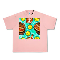 Salmon softball glove and hotdog seamless pattern Urban Heavy Tee - BundleAndBundleShop