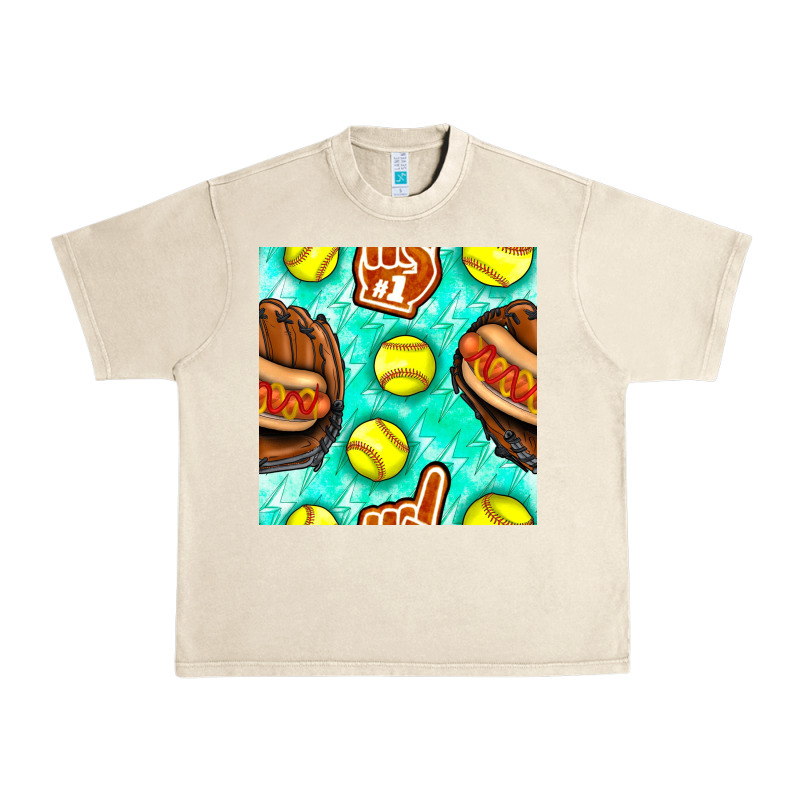 Softball Glove And Hotdog Seamless Pattern Urban Heavy Tee by BundleAndBundleShop | Teevron
