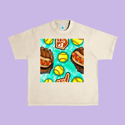Softball Glove And Hotdog Seamless Pattern Urban Heavy Tee Designed By Bundleandbundleshop