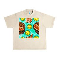 Sandshell softball glove and hotdog seamless pattern Urban Heavy Tee - BundleAndBundleShop
