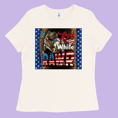 Red White Rawr Dinosaur T-rex Ladies Tee Designed By Lillyallendesigns