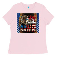 Bubblegum Pink Red White Rawr Dinosaur T-Rex Ladies Tee - LillyAllenDesigns