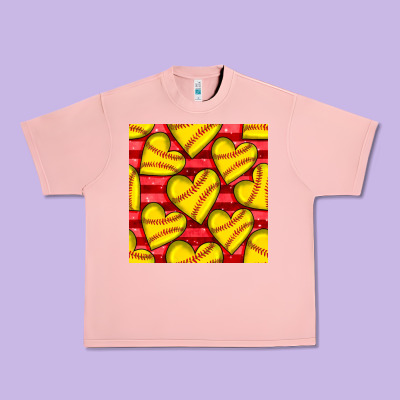 Softball Hearts Seamless Pattern Urban Heavy Tee Designed By Bundleandbundleshop