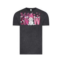 Vintage Black Pink Let It Snow With Cute Snowman Vintage Tee - BundleAndBundleShop