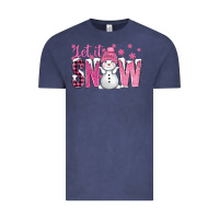Vintage Denim Pink Let It Snow With Cute Snowman Vintage Tee - BundleAndBundleShop