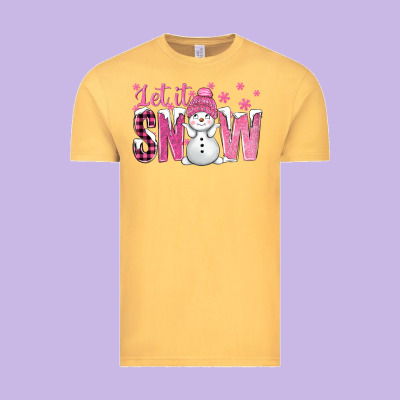 Pink Let It Snow With Cute Snowman Vintage Tee Designed By Bundleandbundleshop