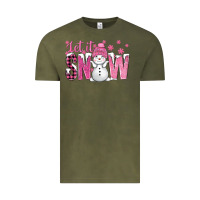 Vintage Olive Pink Let It Snow With Cute Snowman Vintage Tee - BundleAndBundleShop