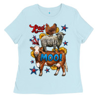 Baby Blue red white moo farm animals 4th of july Ladies Tee - LillyAllenDesigns
