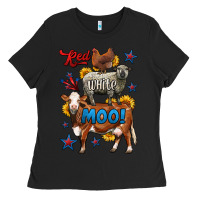 Black red white moo farm animals 4th of july Ladies Tee - LillyAllenDesigns