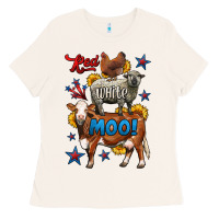 Bone red white moo farm animals 4th of july Ladies Tee - LillyAllenDesigns