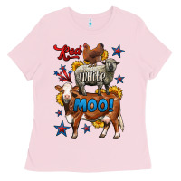 Bubblegum Pink red white moo farm animals 4th of july Ladies Tee - LillyAllenDesigns
