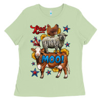 Matcha red white moo farm animals 4th of july Ladies Tee - LillyAllenDesigns