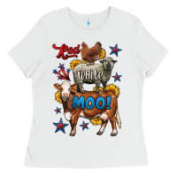 Red White Moo Farm Animals 4th Of July Ladies Tee | Teevron
