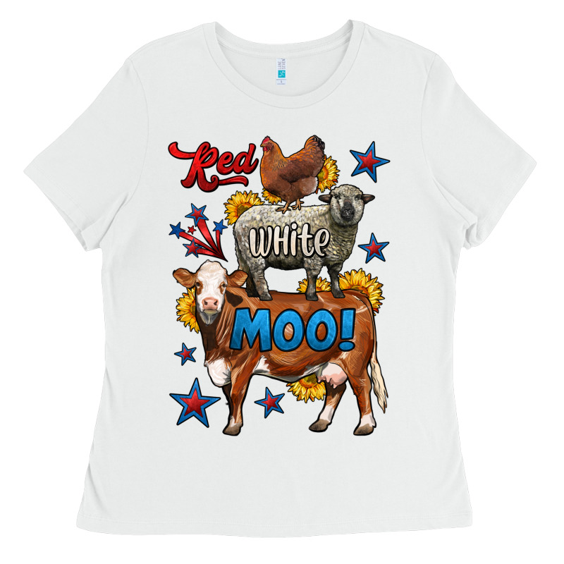 Red White Moo Farm Animals 4th Of July Ladies Tee by LillyAllenDesigns | Teevron