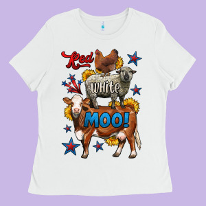 Red White Moo Farm Animals 4th Of July Ladies Tee Designed By Lillyallendesigns