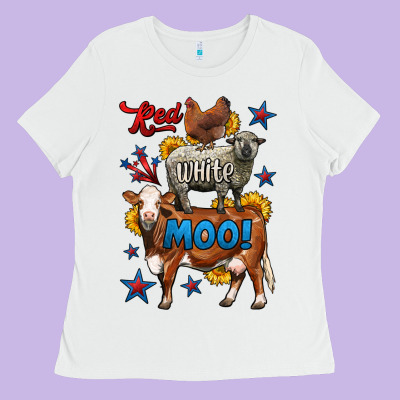 Red White Moo Farm Animals 4th Of July Ladies Tee Designed By Lillyallendesigns