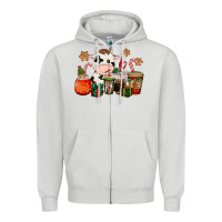 Dove Grey cow coffee cups christmas Zipper Hoodie - CowGirlArtShop
