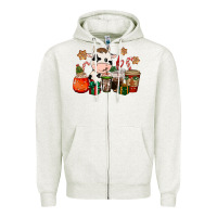 Oatmeal Heather cow coffee cups christmas Zipper Hoodie - CowGirlArtShop