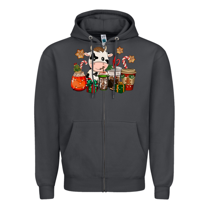 Cow Coffee Cups Christmas Zipper Hoodie by CowGirlArtShop | Teevron