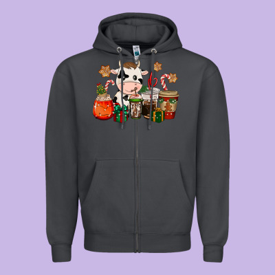 Cow Coffee Cups Christmas Zipper Hoodie Designed By Cowgirlartshop