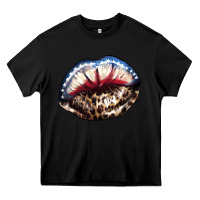 Black American lips leopard Heavy Core Tee - NancyCooperArtShop