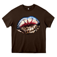 Chocolate Brown American lips leopard Heavy Core Tee - NancyCooperArtShop
