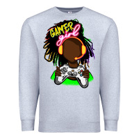 Heather Grey black gamer girl Premium Sweatshirt - FaDigitalArtStudio
