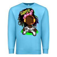 Ocean Blue black gamer girl Premium Sweatshirt - FaDigitalArtStudio