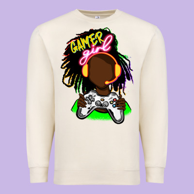 Black Gamer Girl Premium Sweatshirt Designed By Fadigitalartstudio