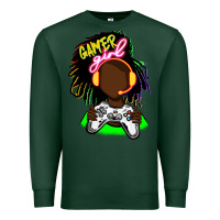 Sports Green black gamer girl Premium Sweatshirt - FaDigitalArtStudio