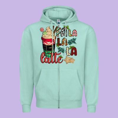 Fa La La La Latte Zipper Hoodie Designed By Cowgirlartshop