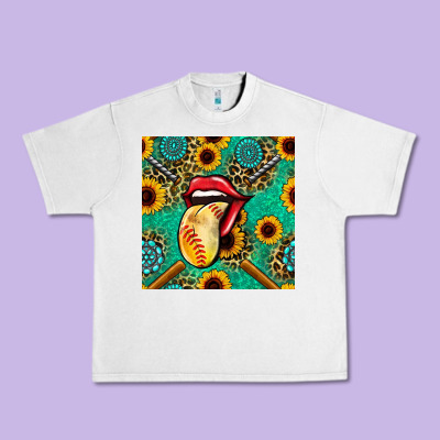 Softball Lips Sunflowers And Gemstones Seamless Pattern Urban Heavy Tee Designed By Bundleandbundleshop