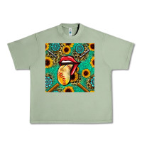 Oil Green softball lips sunflowers and gemstones seamless pattern Urban Heavy Tee - BundleAndBundleShop