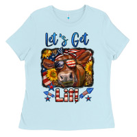 Baby Blue let's get lit 4th of july cow Ladies Tee - LillyAllenDesigns