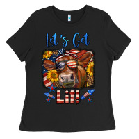 Black let's get lit 4th of july cow Ladies Tee - LillyAllenDesigns