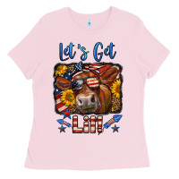 Bubblegum Pink let's get lit 4th of july cow Ladies Tee - LillyAllenDesigns