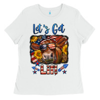 White let's get lit 4th of july cow Ladies Tee - LillyAllenDesigns