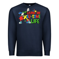 Navy Living an au-some life Autism Awareness Day Premium Sweatshirt - FaDigitalArtStudio