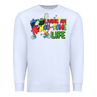 White Living an au-some life Autism Awareness Day Premium Sweatshirt - FaDigitalArtStudio